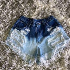High Waisted Distressed Ombre Shorts